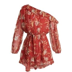 Zimmermann Red Floral One-Shoulder Romper